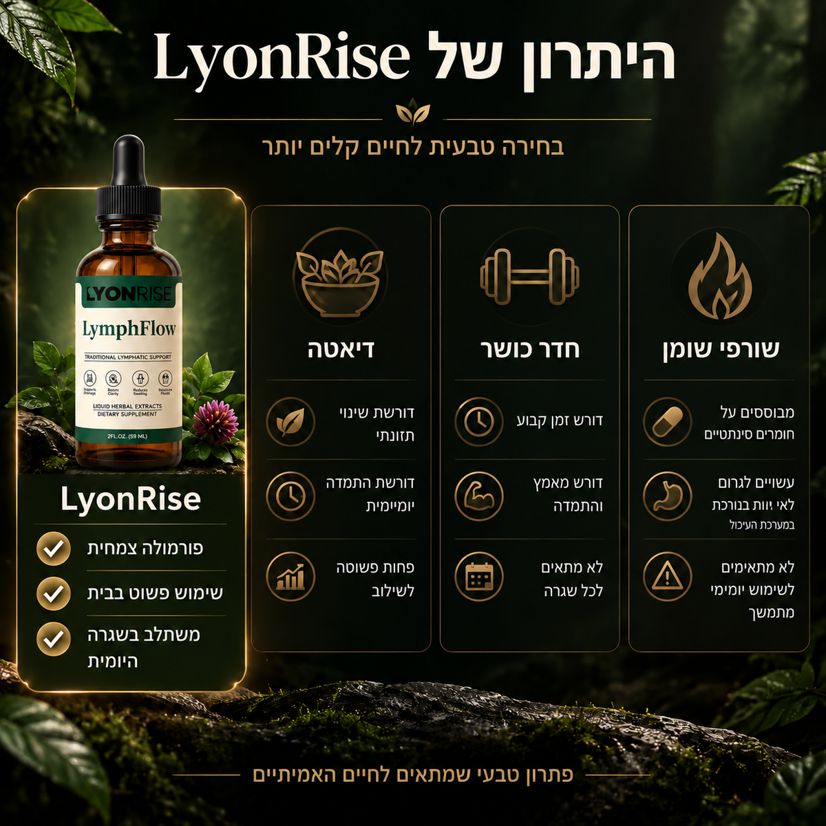 LyonRise LymphFlow - טיפות טבעיות לניקוז לימפתי